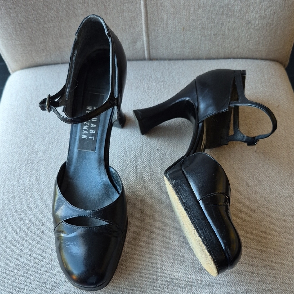 Stuart Weitzman Black Leather Mary Jane Style Shoes HEELS Sz 8AA